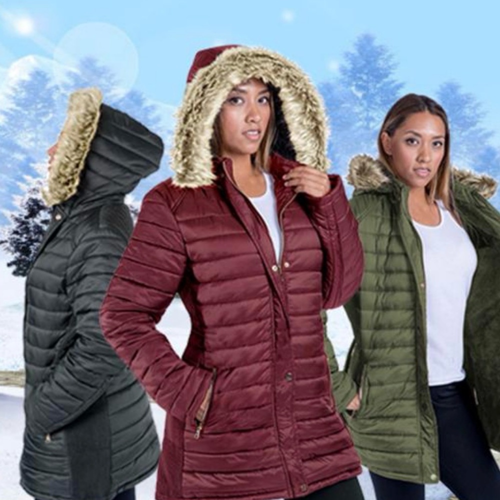 Women's Quilted Hooded Jacket with Faux Fur Trim NWOT - Picture 2 of 5